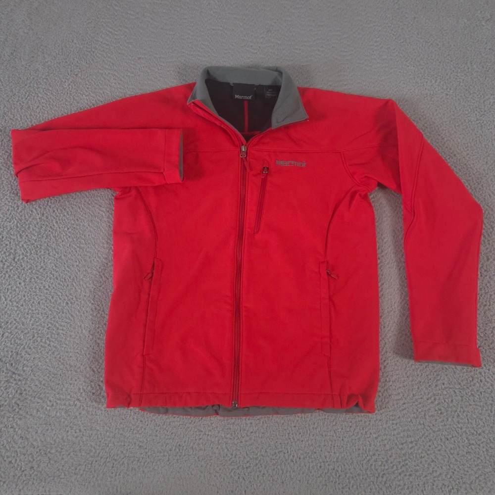 Marmot Jacket Mens Medium Red Trango Softshell Nylon Blend Full Zip Pockets Logo